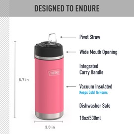THERMOS ICON SERIES, Insulated Water Bottle with Straw Lid - 18 Ounce, Hot Pink - Stainless Steel Vacuum Insulated Water Bottle with Straw Lid