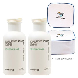 Innisfree My Hair Recipe Strength Shampoo (for strengthening hair roots) 2pcs + Play Green Cosmetic Pouch (Blue) / 이니스프리 마이 헤어 레시피 스트렝스 삼푸 (모근강화용) 2개+플레이그린 화장품 파우치 (블루)