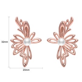 Airokiy Pearl Earrings Gold Stud Rose Gold Ear Cuff Earrings Wings Perforated Women's Earrings, Rose Gold, Pearl