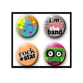 Set of 4 ROCK MUSIC Pinback Buttons 1.25" Pins / Badges ~ Punk Star I'm with the Band Cassette Tape