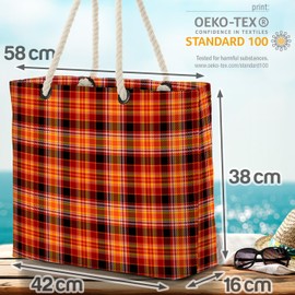 VOID Patterned Plaid Checked Red Yellow Beach Bag Shopper 58 x 38 x 16 cm 23L XXL Shopping Bag Travel Bag Beach Bag, multicoloured