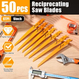 Lothee 50 Pack 6tpi Reciprocating Saw Blade Bulk Taper-Back Bi-Metal Saw Blades for Metal Woodcutting General Purpose Wood Cutting Pipe (9 Inch)