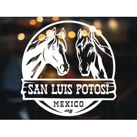 San Luis Potosi Mexico Sticker para Trocas De Rancho Calcomania para Autos Mexico Decals for Trucks Diseño Ranchero con Caballos Personalizada con tu Estado Mexicano (8", San Luis Potosí)