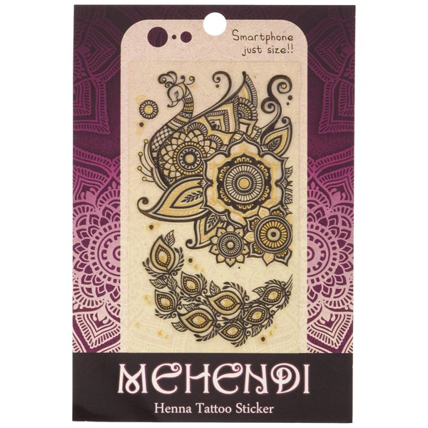 MEHENDI MEHENDI-01-BR Henna Tattoo Sticker, Peacock and Feather, Brown