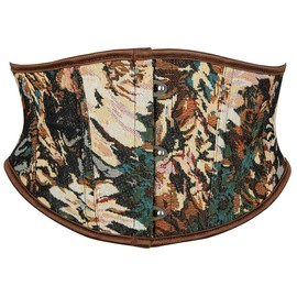 SHYMMUO Women Brown Underbust Corset Belt Vintage Tapestry Floral Waist Cincher for Renaissance Steampunk Pirate Costume L