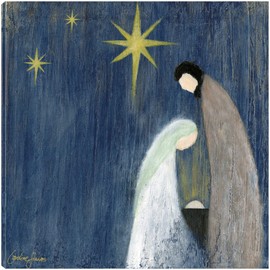 Fine Art Canvas Holy Night Scene Canvas Wall Decor by Artist Caroline Simas for Living Room, Bedroom, Bathroom, Kitchen, Office, Bar, Dining & Guest Room - Ready to Hang - 18 in x 18 in