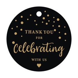 50 Pack of Gold Foil Paper Thank You Tags Gift Tags for Birthday Party Baby Shower Wedding Party Decoration, Black