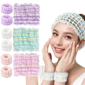 Lumbor37 Skincare Diademas para Mujer y Muñequeras,3pcs Diademas Mujer, 3 Pares Munequeras para Lavado, para Cuidado de la Piel, Desmaquillaje, Ducha 