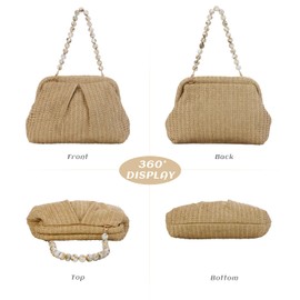 Ynport Crefreak Women's Straw Shoulder Bag, Handwoven Rattan Tote Bags, Straw Handbag, Shoulder Handbag, Summer Beach Bag, Clutch Purse, khaki