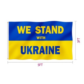 We Stand With Ukraine Flag 3x5FT Stop The War Support Ukrainian Fade Proof Gorgeous Color Thicker Polyester with Brass Grommets (We Stand, 3x5FT)
