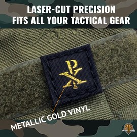 Mini Chi Rho Christogram Symbol Jesus Christ (Black on Gold) Cat Eye Patch Compatible with Velcro, Morale Laser-Cut Patches for Backpacks, Patches for Caps, Plate-Carrier Patches