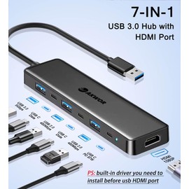 USB 3.0 to HDMI Adapter, USB 3.0 Hub with HDMI 1080P, USB-A&C Data & Power Ports, Docking Station Extender for Monitor, PC, Laptop, Desktop Support Windows 7/8/10 & Mac OS