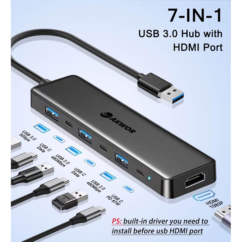 USB 3.0 to HDMI Adapter, USB 3.0 Hub with HDMI