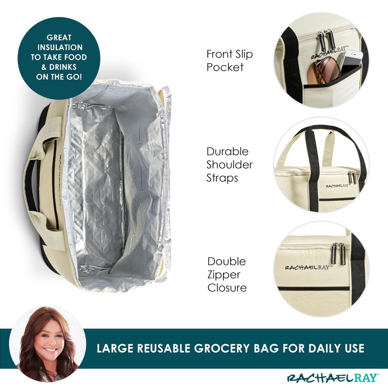Rachael Ray Insulated Thermal Canvas Tote, Ivory