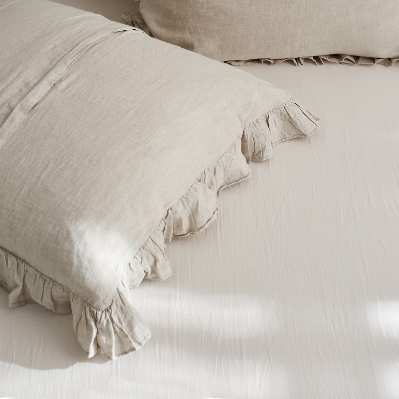 Simple&Opulence 100% Linen Stone Washed Euro Sham with Ruffle 26x26