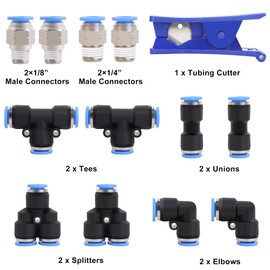 Hromee Air Line Tubing Kit, 5/16 Inch (7.937MM) OD x 32.8 Feet Polyurethane PU Tube and Push to Connect Fittings, 14 PCS Compressed Pipe and Accessories Kit