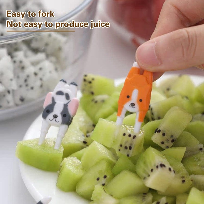 21 Pieces Kitten and Puppy Fruit Forks, Cute Cartoon Fruit