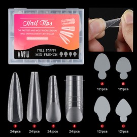 JOYOLA 144 Pieces Dual Nail Forms Set 4 Shapes Nail Extension Nail Gel Shapes Nails Set with 48 Pieces Nail Stickers Nail Set Manicure Tools Nail Studio Acrylic Nail Shapes