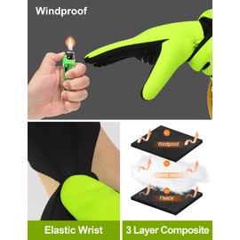 KUTOOK Windproof Gloves Winter Men's Running Gloves Warm Thermal Winter Gloves with 2 Touchscreen Fingers Hiking Jogging Running Bike Outdoor Sports Gloves Green S