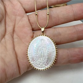 TAMHOPE Medal Mother of Pearl Guadalupe,Cadena Virgen De Guadalupe Salvation Necklace,Faith Gold Plated Cooper Necklace Women