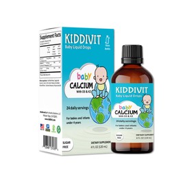 Kiddivit Baby Calcium Liquid Drops with Vitamin D3 & K2-24 Daily Servings, 4 Fl Oz (120 mL) - Inulin Fortified (Prebiotic, Dietary Fiber) - Sugar Free, Gluten Free, Vegetarian Friendly