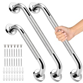 3 PCS Grab Bars for Seniors Bathroom, 16" and 12" Anti Slip Shower Safety Handle, Stainless Steel Shower Support Bar Holds up to 500LBs, Bath Assist Handles for Handicap Elderly Injury Pregnant