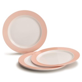 " OCCASIONS" 150 Piece set (25 Guests)-Wedding Plastic Plates & cutlery -Disposable Dinnerware 10.5'', 7.5'' +Silverware w/double fork (Rio in White & Pearled Blush Pink)