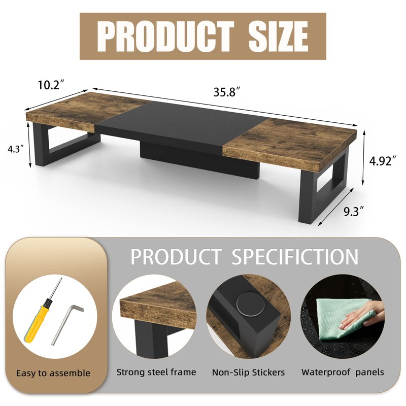 WESTREE Dual Monitor Stand Riser, Wood and Steel Multi-Purpose Desktop