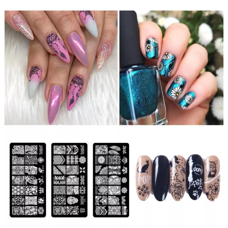 Estampas Sello Uñas 12 Sellos Uñas Decoración:10 Placas Uñas,estampador,raspador
