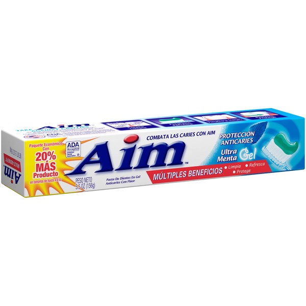 Aim Cavity Protection Anticavity Fluoride Toothpaste, Ultra Mint Gel, 6 Ounce - Pack of 6