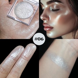 White Silver Highlighter Makeup, Intensely Pigmented Diamond Pearl Shimmer Face Highlighters Palette, Smooth Highlighter Powder for Face Body Illuminator, Long Lasting iluminadores de maquillaje, #06