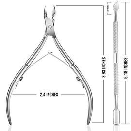 FUZVOL 2 PCS Cuticle Remover Tool Set Stainless Steel Cuticle Pusher and Cuticle Cutter Professional Cuticle Trimmer Nipper Durable Manicure Tools for Fingernails Toenails Care