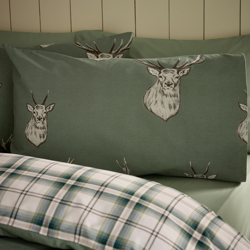 Catherine Lansfield Stag Check Reversible Single Duvet Cover Set with
