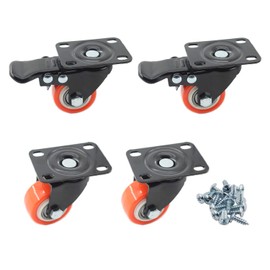 2.5'' Swivel Caster Wheels,ULIFESTAR Heavy Duty Plate Casters with Safety Brake,Locking Casters for Furniture with Strong Bearing No Noise Wheels,130 Lbs Per Caster Pack of 4 (Orange)