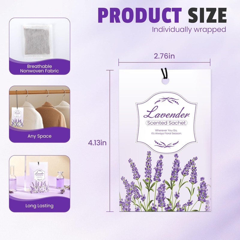 FURWEY 16 Packs Lavender Scented Sachets for Drawers and Closets,Long