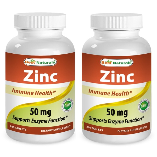 Best Naturals Zinc Supplement as Zinc Gluconate 50mg 240 Tablets Pack of 2