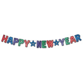 Beistle 1-Pack Glittered Happy New Year Streamer, 8 1/2 by 8 1/2