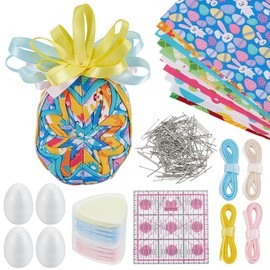 WEBEEDY 4 Sets DIY Easter Eggs Hanging Decorations Craft Kit Easter Crafts Quilted Ornaments Kit for Adults Beginners Make You Own Easter Tree Ornament Easter Party Favors Decor(7 cm/2.8 Inch)