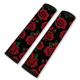 DOODLREAM 2Pcs Soft Auto Seat Belt Cover Pad Red Roses Flower Colorful Car Seatbelt Shoulder Cushion for Comfortable Driving, Compatible with All Cars' Seatbelt and Backpack Straps