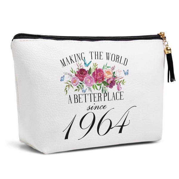 Pykfrhh 60th birthday gift for woman Friendship Best Friend for Grandma Mom Aunt Sister Fun makeup bag Travel Makeup bag to make the world a better place Birthday gift since 1964