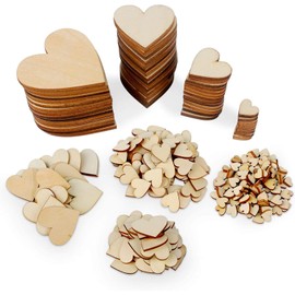 600 Pcs Wood Heart Slices, Natural Wooden Heart Cutouts Unfinished Wood Heart Embellishments Wooden Christmas Ornaments for Christmas, Wedding, Thanksgiving (4 Sizes)