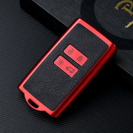 OATSBASF Car Key Case for Renault, 4 Button Key Case (Only Keyless Go), for renault Clio/Kadjar/Megane/Dacia Sandaro key cover, Key Fob Cover (Leather Grain-Red)
