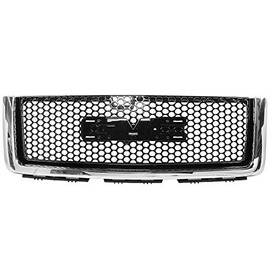 Grille Compatible With 2007-2013 GMC Sierra 1500 Denali | ABS Plastic Gloss & Chrome Front Bumper Upper Hood Grill By IKON MOTORSPORTS | 2008 2009 2010 2011 2012