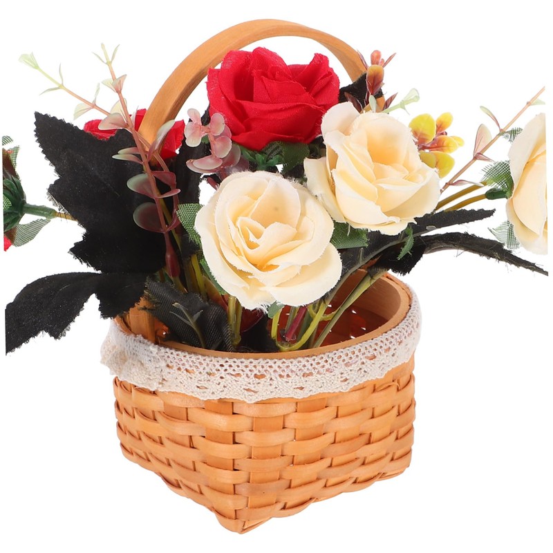 WHAMVOX Mini Wicker Basket with Handle Decorative Woven Flower Basket