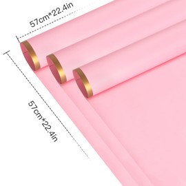 RUSPEPA 20 Sheets Flower Wrapping Paper - Gold Edge Waterproof Floral Bouquet Wrapping Paper - Florist Supplies Packaging Paper for Birthday, Wedding and DIY Crafts - Pink
