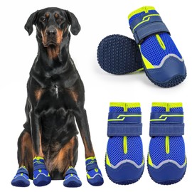 Illumifun Dog Shoes - 4 Pack Reflective Dog Boots & Paw Protectors for Winter Snowy Day, Summer Hot Pavement, Anti-Slip Dog Booties with Soft Sole for Outdoor Walking, Indoor Hardfloors (#6)