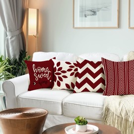 ZWJD Kissenbezug 50x50 4er Set Dekokissen Kissenbezüge Dekoration Outdoor Kissenbezüge Leinen Dekokissen für Schlafzimmer, Sofa, Stuhl, Bett, Garten (50 x 50 cm,Weinrot)