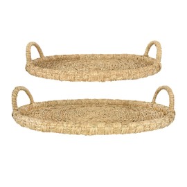 Bloomingville Decorative Handwoven 24" & 28" Oval Seagrass & Rattan Handles (Set of 2 Sizes) Tray Set, Natural (AH1245)