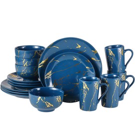 Loymokinar Modern Porcelain 16 Piece White and Gold Dinnerware Set, Plates and Bowls Sets, Gold Dish Set for 4, Dinner Sets with Dinner Plates