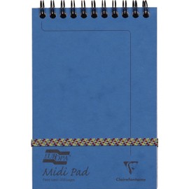 Clairefontaine - Ref 3118Z - Europa Midi Wirebound Pad (200 Pages) - 10.2 x 15.2cm in Size, 90gsm Brushed Vellum, Lined Rulings, Premium Pressboard Cover - Blue